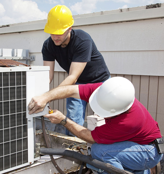 Two men installing HVAC